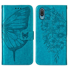 Coque Portefeuille Papillon Livre Cuir Etui Clapet Y01B pour Samsung Galaxy M02 Bleu