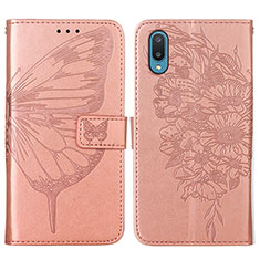 Coque Portefeuille Papillon Livre Cuir Etui Clapet Y01B pour Samsung Galaxy M02 Or Rose