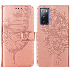 Coque Portefeuille Papillon Livre Cuir Etui Clapet Y01B pour Samsung Galaxy S20 FE 4G Or Rose