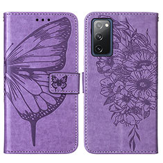 Coque Portefeuille Papillon Livre Cuir Etui Clapet Y01B pour Samsung Galaxy S20 FE 4G Violet Clair