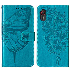Coque Portefeuille Papillon Livre Cuir Etui Clapet Y01B pour Samsung Galaxy XCover 5 SM-G525F Bleu