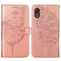 Coque Portefeuille Papillon Livre Cuir Etui Clapet Y01B pour Samsung Galaxy XCover 5 SM-G525F Or Rose