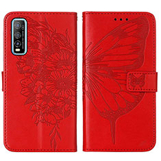 Coque Portefeuille Papillon Livre Cuir Etui Clapet Y01B pour Vivo iQOO U1 Rouge