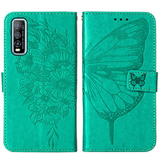 Coque Portefeuille Papillon Livre Cuir Etui Clapet Y01B pour Vivo iQOO U1 Vert