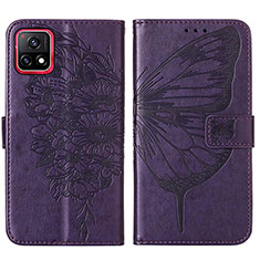 Coque Portefeuille Papillon Livre Cuir Etui Clapet Y01B pour Vivo iQOO U3 5G Violet