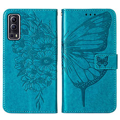 Coque Portefeuille Papillon Livre Cuir Etui Clapet Y01B pour Vivo iQOO Z3 5G Bleu