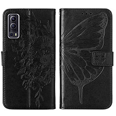 Coque Portefeuille Papillon Livre Cuir Etui Clapet Y01B pour Vivo iQOO Z3 5G Noir