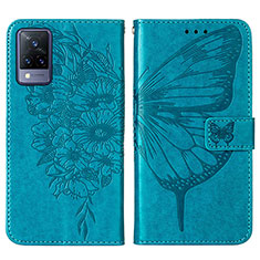 Coque Portefeuille Papillon Livre Cuir Etui Clapet Y01B pour Vivo V21 5G Bleu