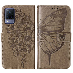 Coque Portefeuille Papillon Livre Cuir Etui Clapet Y01B pour Vivo V21 5G Gris