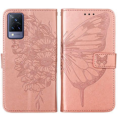 Coque Portefeuille Papillon Livre Cuir Etui Clapet Y01B pour Vivo V21 5G Or Rose