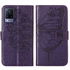 Coque Portefeuille Papillon Livre Cuir Etui Clapet Y01B pour Vivo V21 5G Violet