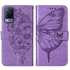 Coque Portefeuille Papillon Livre Cuir Etui Clapet Y01B pour Vivo V21 5G Violet Clair