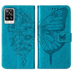 Coque Portefeuille Papillon Livre Cuir Etui Clapet Y01B pour Vivo V21e 4G Bleu