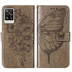 Coque Portefeuille Papillon Livre Cuir Etui Clapet Y01B pour Vivo V21e 4G Gris