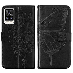 Coque Portefeuille Papillon Livre Cuir Etui Clapet Y01B pour Vivo V21e 4G Noir