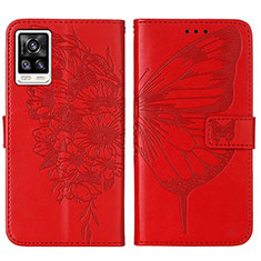 Coque Portefeuille Papillon Livre Cuir Etui Clapet Y01B pour Vivo V21e 4G Rouge