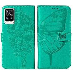 Coque Portefeuille Papillon Livre Cuir Etui Clapet Y01B pour Vivo V21e 4G Vert