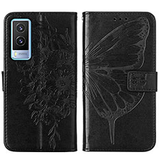 Coque Portefeuille Papillon Livre Cuir Etui Clapet Y01B pour Vivo V21e 5G Noir