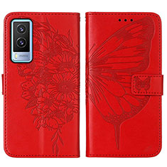 Coque Portefeuille Papillon Livre Cuir Etui Clapet Y01B pour Vivo V21e 5G Rouge