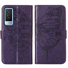 Coque Portefeuille Papillon Livre Cuir Etui Clapet Y01B pour Vivo V21e 5G Violet