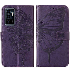 Coque Portefeuille Papillon Livre Cuir Etui Clapet Y01B pour Vivo V23e 5G Violet