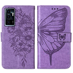 Coque Portefeuille Papillon Livre Cuir Etui Clapet Y01B pour Vivo V23e Violet Clair