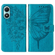 Coque Portefeuille Papillon Livre Cuir Etui Clapet Y01B pour Vivo Y02S Bleu