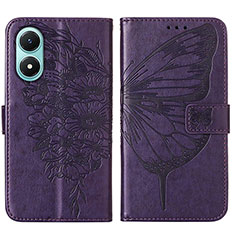 Coque Portefeuille Papillon Livre Cuir Etui Clapet Y01B pour Vivo Y02S Violet