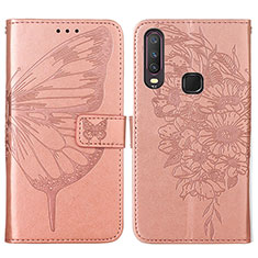 Coque Portefeuille Papillon Livre Cuir Etui Clapet Y01B pour Vivo Y11 Or Rose