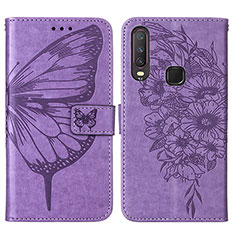 Coque Portefeuille Papillon Livre Cuir Etui Clapet Y01B pour Vivo Y12 Violet Clair