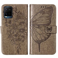 Coque Portefeuille Papillon Livre Cuir Etui Clapet Y01B pour Vivo Y21 Gris