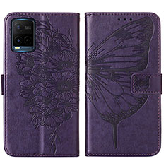 Coque Portefeuille Papillon Livre Cuir Etui Clapet Y01B pour Vivo Y21 Violet