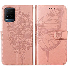 Coque Portefeuille Papillon Livre Cuir Etui Clapet Y01B pour Vivo Y21a Or Rose