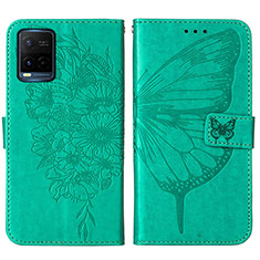 Coque Portefeuille Papillon Livre Cuir Etui Clapet Y01B pour Vivo Y21e Vert