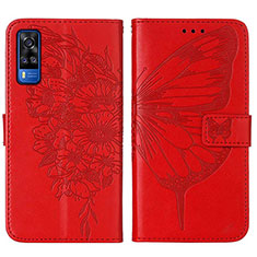 Coque Portefeuille Papillon Livre Cuir Etui Clapet Y01B pour Vivo Y31 (2021) Rouge