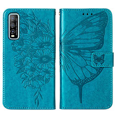 Coque Portefeuille Papillon Livre Cuir Etui Clapet Y01B pour Vivo Y50t Bleu