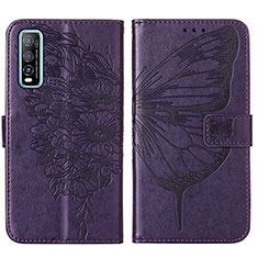 Coque Portefeuille Papillon Livre Cuir Etui Clapet Y01B pour Vivo Y50t Violet