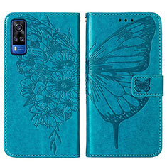 Coque Portefeuille Papillon Livre Cuir Etui Clapet Y01B pour Vivo Y51 (2021) Bleu