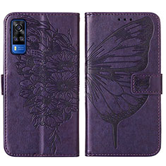 Coque Portefeuille Papillon Livre Cuir Etui Clapet Y01B pour Vivo Y51 (2021) Violet