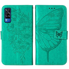 Coque Portefeuille Papillon Livre Cuir Etui Clapet Y01B pour Vivo Y51A Vert