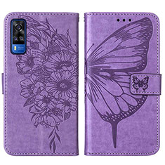 Coque Portefeuille Papillon Livre Cuir Etui Clapet Y01B pour Vivo Y51A Violet Clair