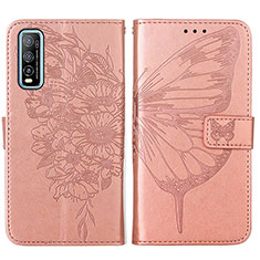 Coque Portefeuille Papillon Livre Cuir Etui Clapet Y01B pour Vivo Y51s 5G Or Rose