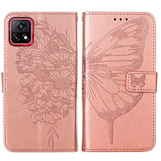 Coque Portefeuille Papillon Livre Cuir Etui Clapet Y01B pour Vivo Y52s 5G Or Rose