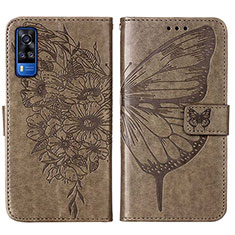 Coque Portefeuille Papillon Livre Cuir Etui Clapet Y01B pour Vivo Y53s 4G Gris