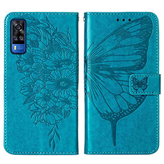 Coque Portefeuille Papillon Livre Cuir Etui Clapet Y01B pour Vivo Y53s NFC Bleu