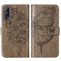 Coque Portefeuille Papillon Livre Cuir Etui Clapet Y01B pour Vivo Y72 5G Gris