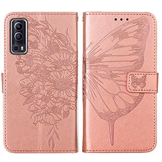 Coque Portefeuille Papillon Livre Cuir Etui Clapet Y01B pour Vivo Y72 5G Or Rose