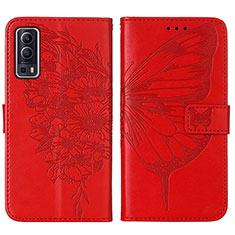 Coque Portefeuille Papillon Livre Cuir Etui Clapet Y01B pour Vivo Y72 5G Rouge