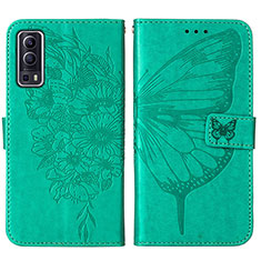 Coque Portefeuille Papillon Livre Cuir Etui Clapet Y01B pour Vivo Y72 5G Vert