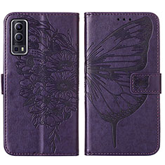 Coque Portefeuille Papillon Livre Cuir Etui Clapet Y01B pour Vivo Y72 5G Violet